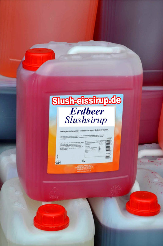 Slush Syrup STRAWBERRY - 5 ltr tank - Vorselaars - Slushsiroop.com - The most delicious ice drink in the Netherlands