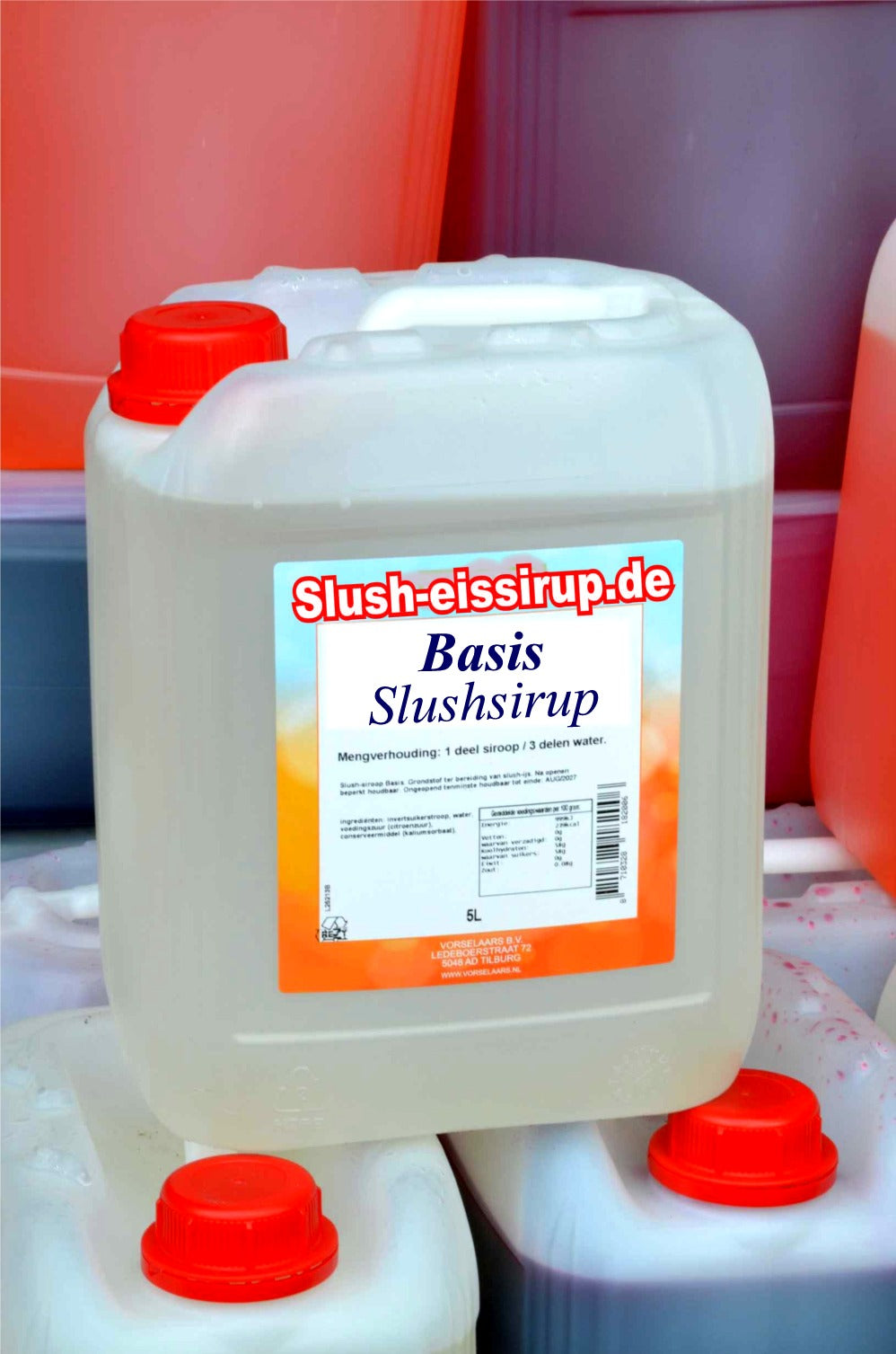 D- Slushsiroop BASIS-SIROOP - tank met 5 ltr - Vorselaars - Slush-Eissirup.de - de beste kwaliteit Slushsiroop