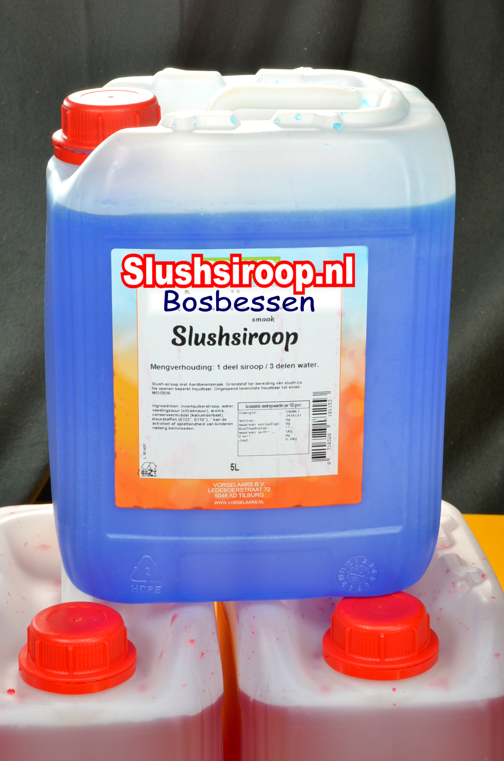 D- Slushsiroop BOSBESSEN smaak - tank met 5 ltr - Vorselaars - Slushsiroop.nl - Een ijskoude lekkernij voor jong en oud.