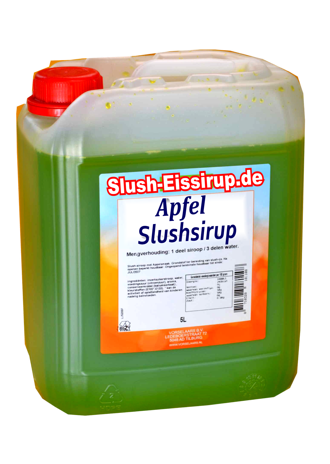 D- Slushsiroop APPEL - tank met 5 ltr - Vorselaars - Slushsiroop.nl  -  De ijskoude lekkernij voor iedereen.