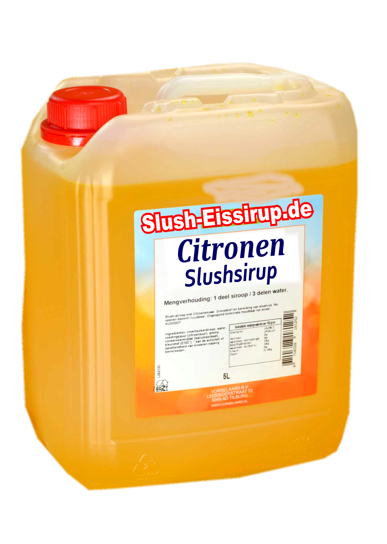 D- Slushsiroop CITROEN smaak - tank met 5 ltr - Vorselaars - Slush-Eissirup.de