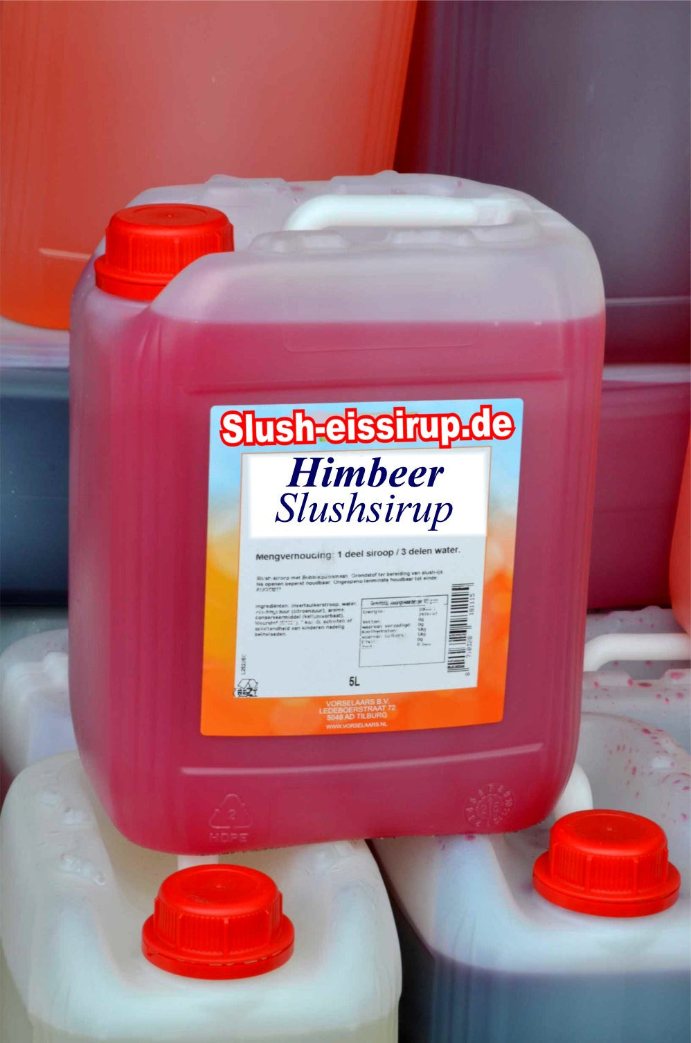 D-Slushsiroop FRAMBOZEN smaak - tank met 5 ltr - Vorselaars - Slushsiroop.nl