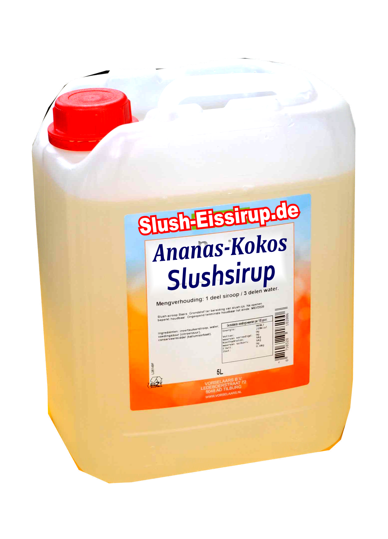 Slush syrup PINEAPPLE-COCONUT flavor - 5-liter tank - Vorselaars - Slushsiroop.com