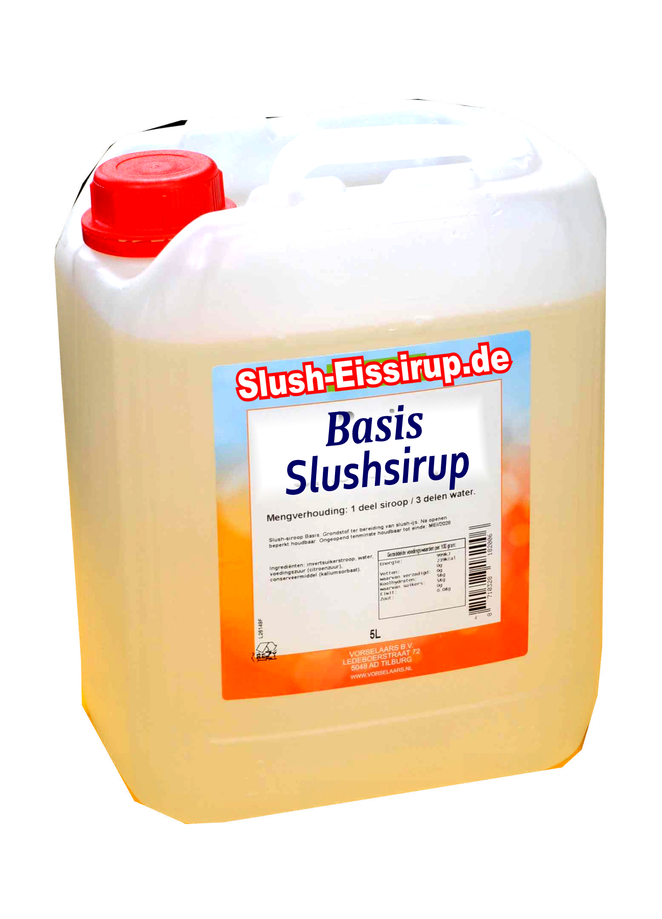 Slush syrup ORANGE flavor - 5-liter tank - Vorselaars - www.slushsiroop.nl