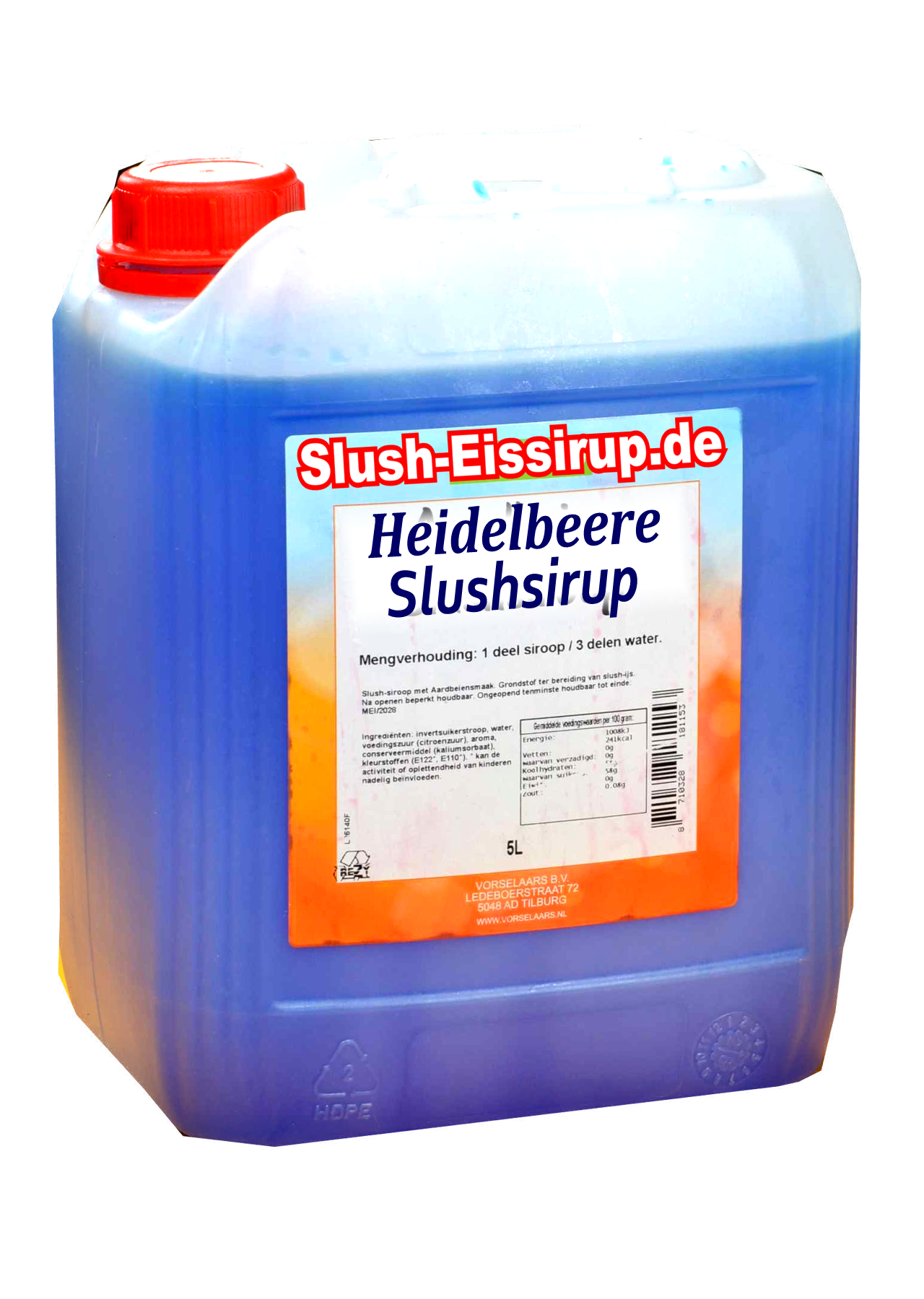 D- Slushsiroop BOSBESSEN smaak - tank met 5 ltr - Vorselaars - Slushsiroop.nl  -  Een ijskoude lekkernij voor jong en oud.