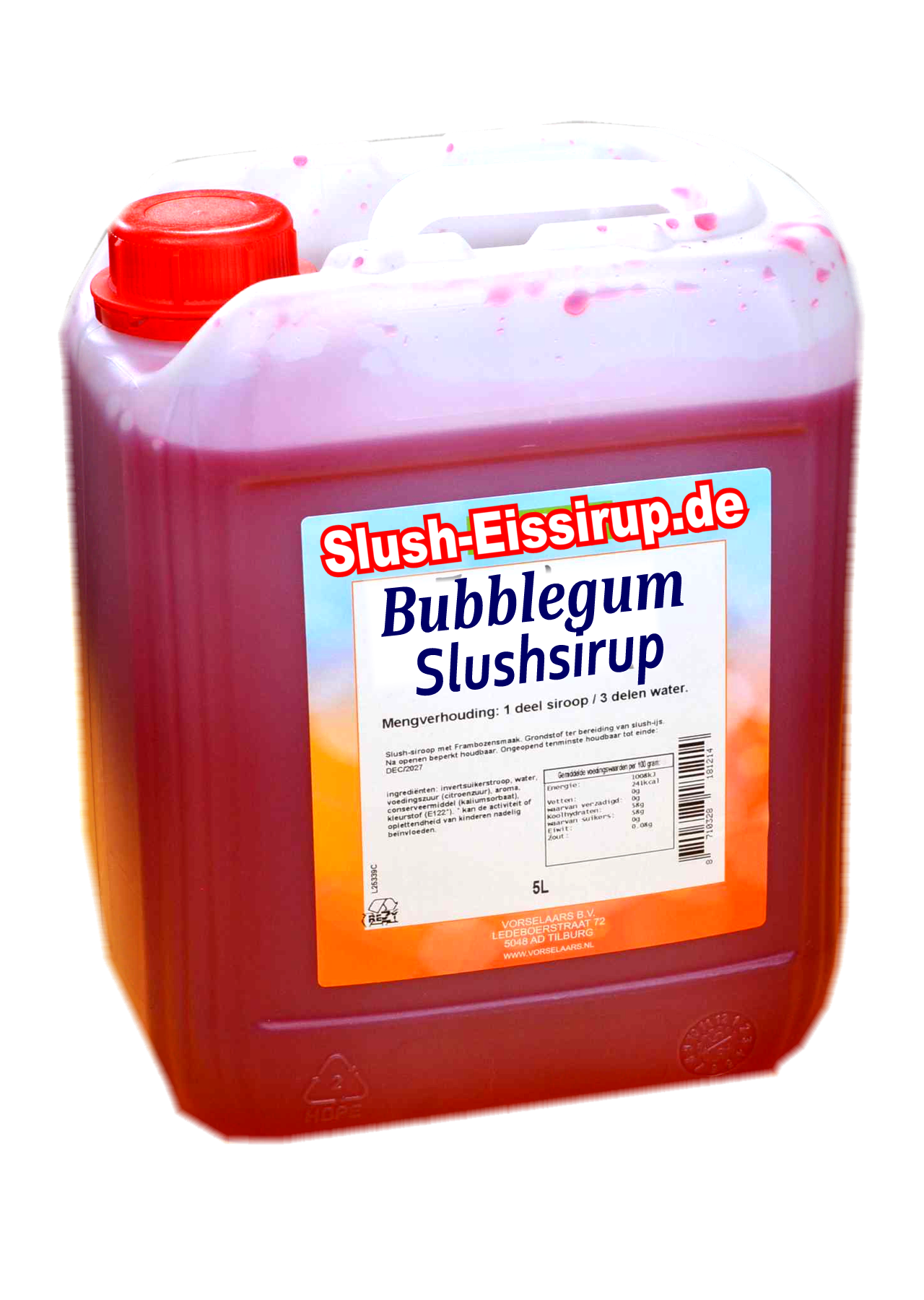D- Slushsiroop BUBBLEGUM - tank met 5 ltr - Vorselaars - Slush-Eissirup.de  -  De ijskoude ijsdrank