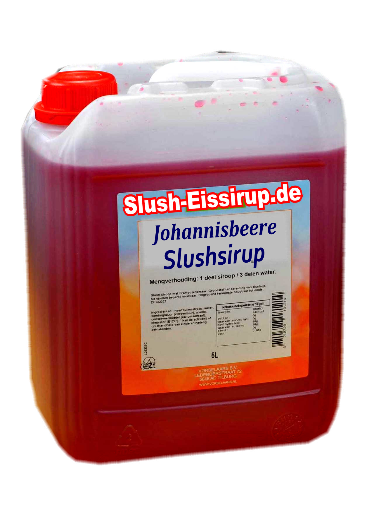 D-  Slushsiroop CASSIS smaak - tank met 5 ltr - Vorselaars - Slush-Eissirup.de - De heerlijke ijsdrank voor iedereen!