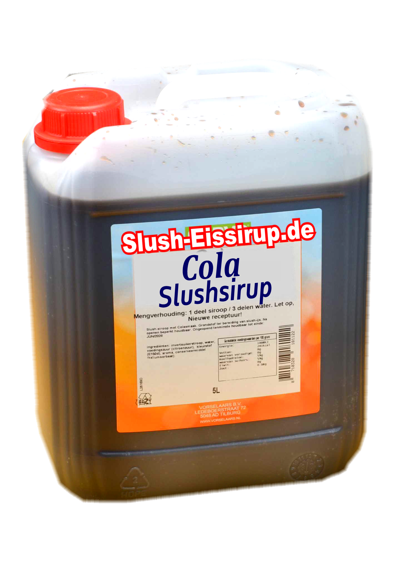 D- Slushsiroop COLA smaak - tank met 5 ltr - Vorselaars - Slush-Eissirup.de  -  De ijskoude ijs-drank voor iedereen!