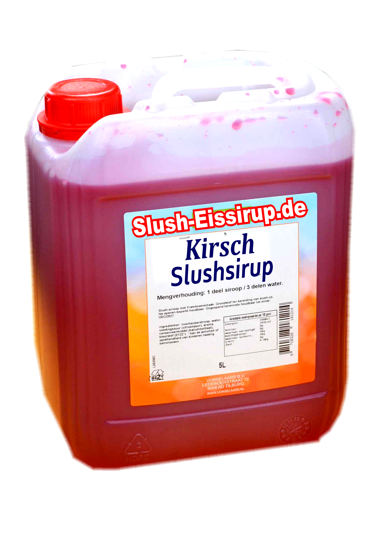 D- Slushsiroop KERSEN smaak - tank met 5 ltr - Vorselaars - Slush-Eissirup.de