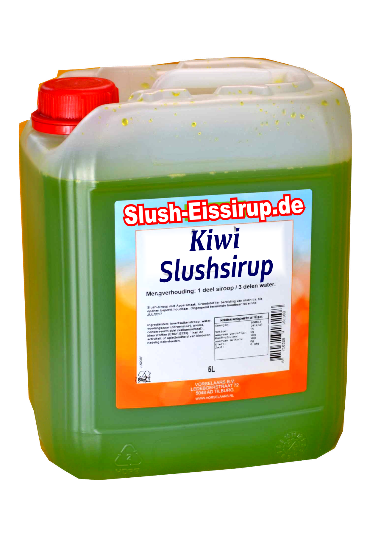 D- Slushsiroop KIWI smaak - tank met 5 ltr - Vorselaars - Slush-Eissirup.de