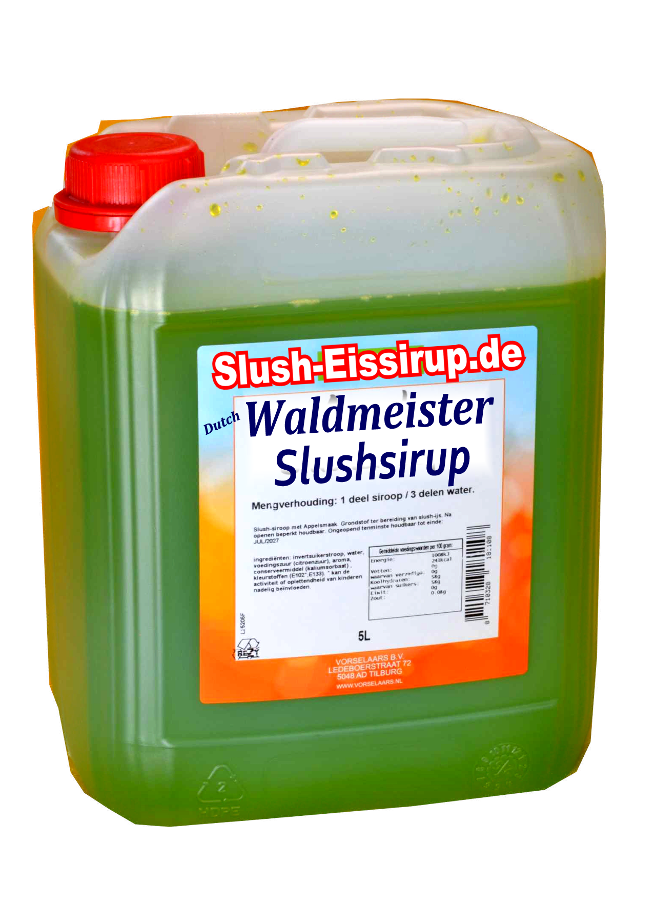 D- Slushsiroop Dutch Waldmeister smaak - tank met 5 ltr - Vorselaars - Slush-Eissirup.de